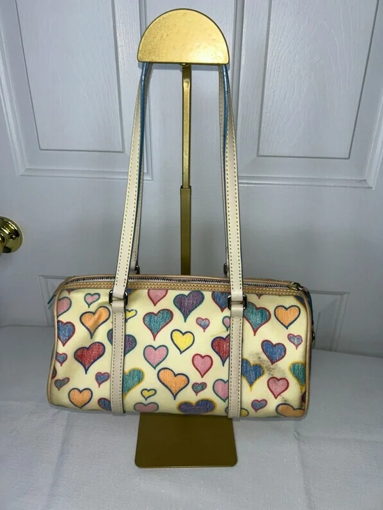 Dooney & Bourke Cream Multicolor Heart-Print Barrel Bag - Picture 6 of 13
